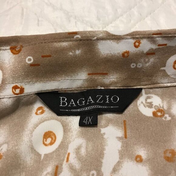 Bagazio brown and white design button front‎ short sleeve shirt 4X - Picture 2 of 2